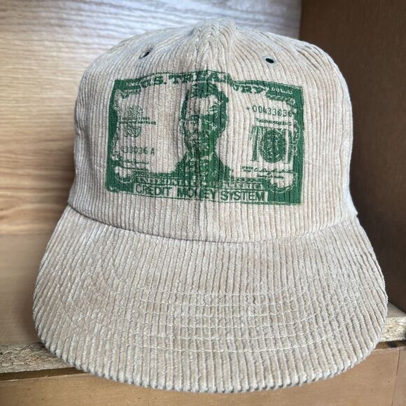 Vintage US Treasury Credit Money System Abraham Lincoln Corduroy Snapback Hat - Picture 2 of 8